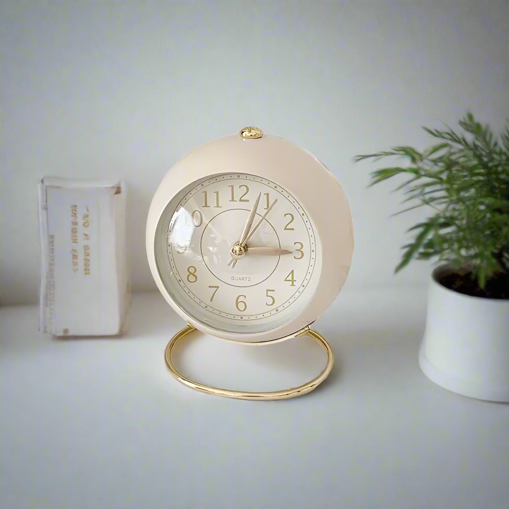 Retro Vintage Style Alarm Clock with Gold Accents & Silent Operation for Elegant Mornings
