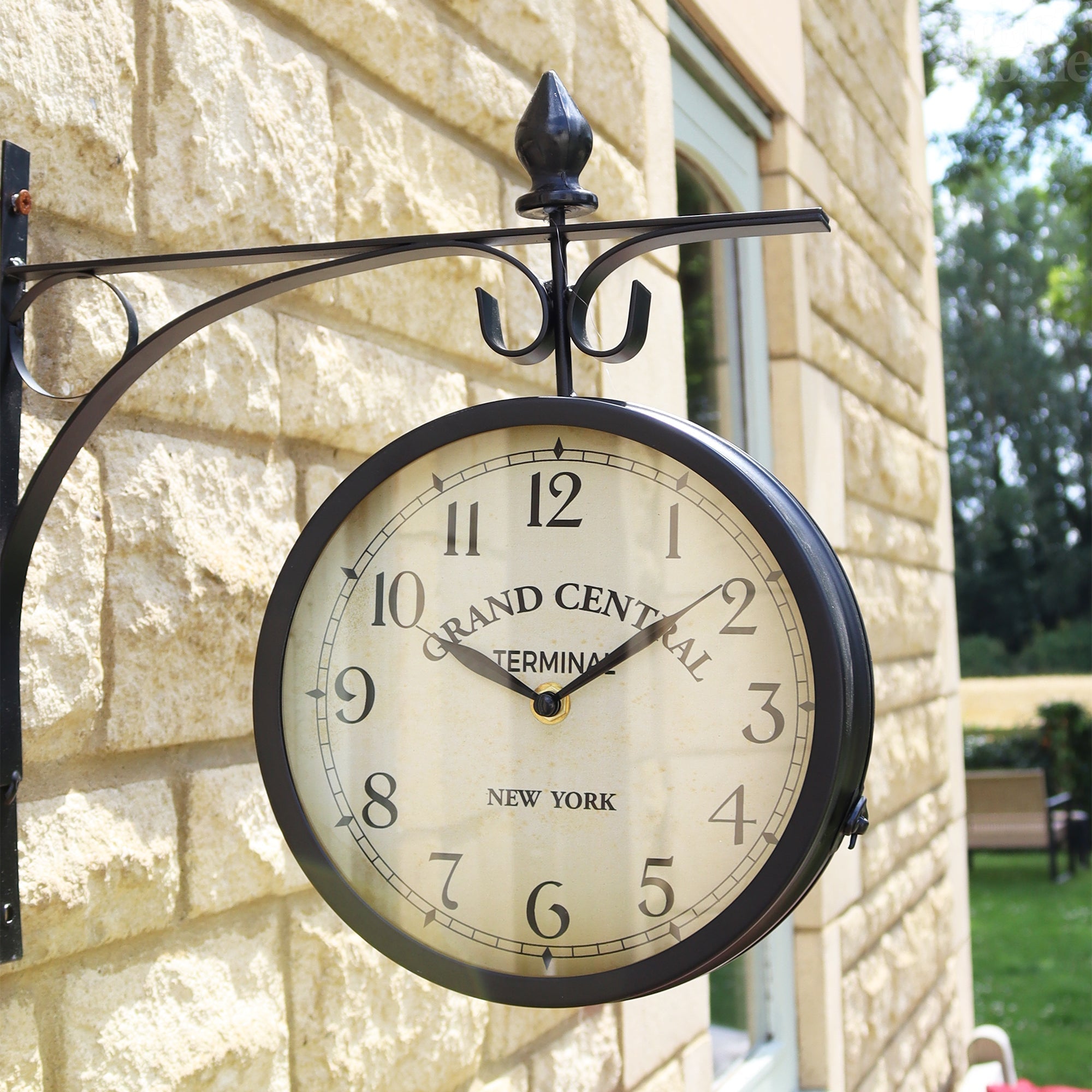 Timeless Charm | Large Outdoor Wall Clock with Double-Sided Dial | Durable Metal Design for Elegant Garden Decor