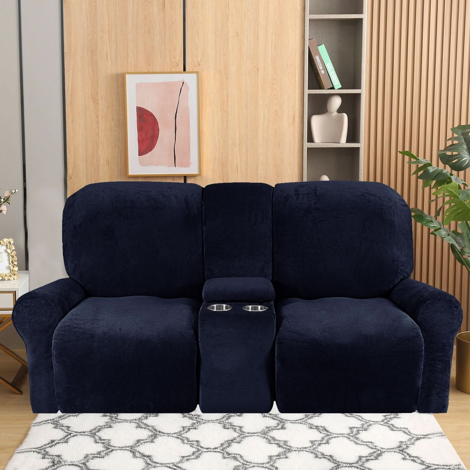 Velvet Plush | 2-Seater Couch Cover with Non-Slip Design & Cup Holders | Ultimate Protection for Your Recliner Loveseat