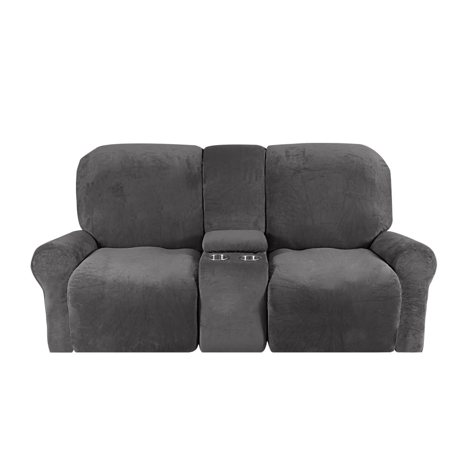 Velvet Plush | 2-Seater Couch Cover with Non-Slip Design & Cup Holders | Ultimate Protection for Your Recliner Loveseat