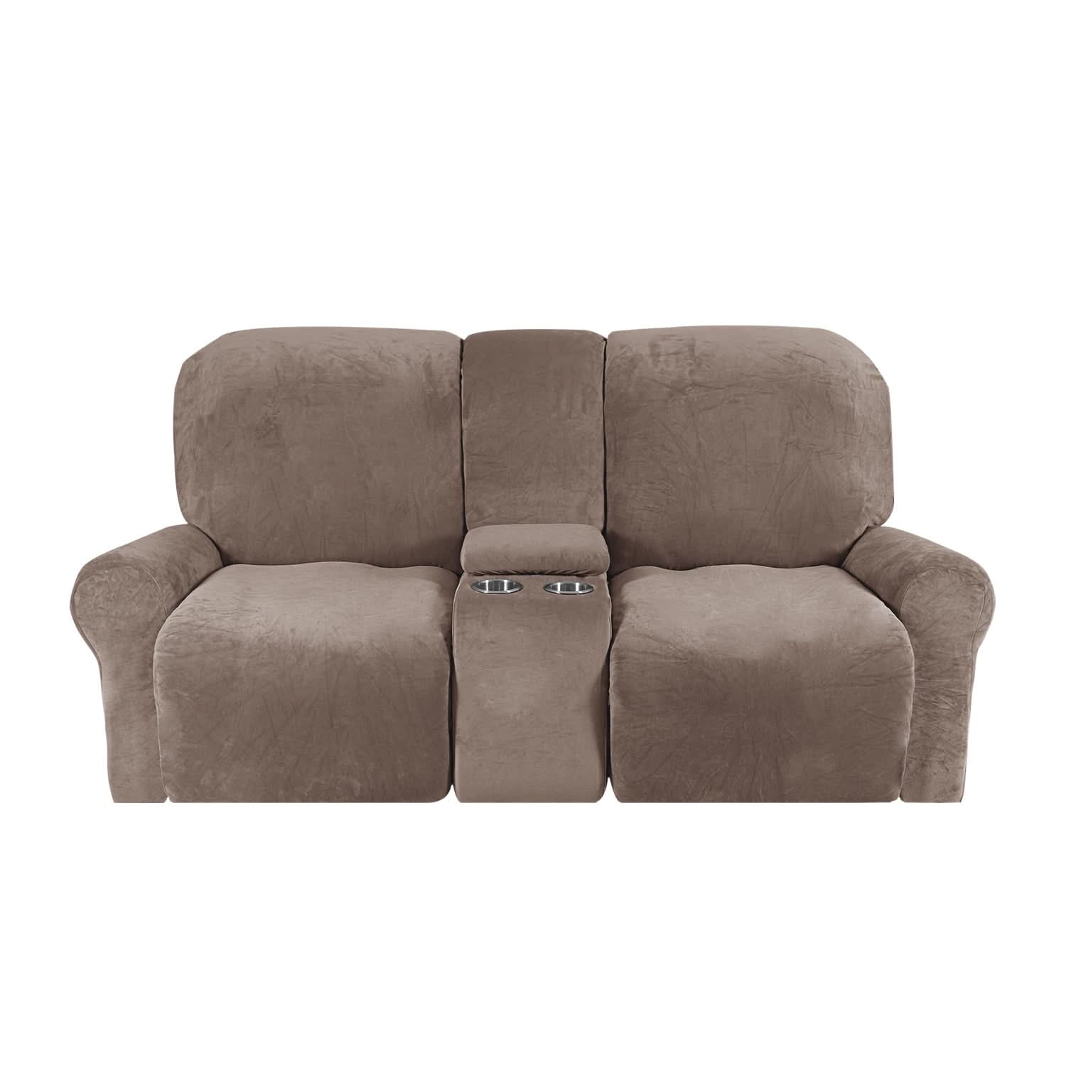 Velvet Plush | 2-Seater Couch Cover with Non-Slip Design & Cup Holders | Ultimate Protection for Your Recliner Loveseat