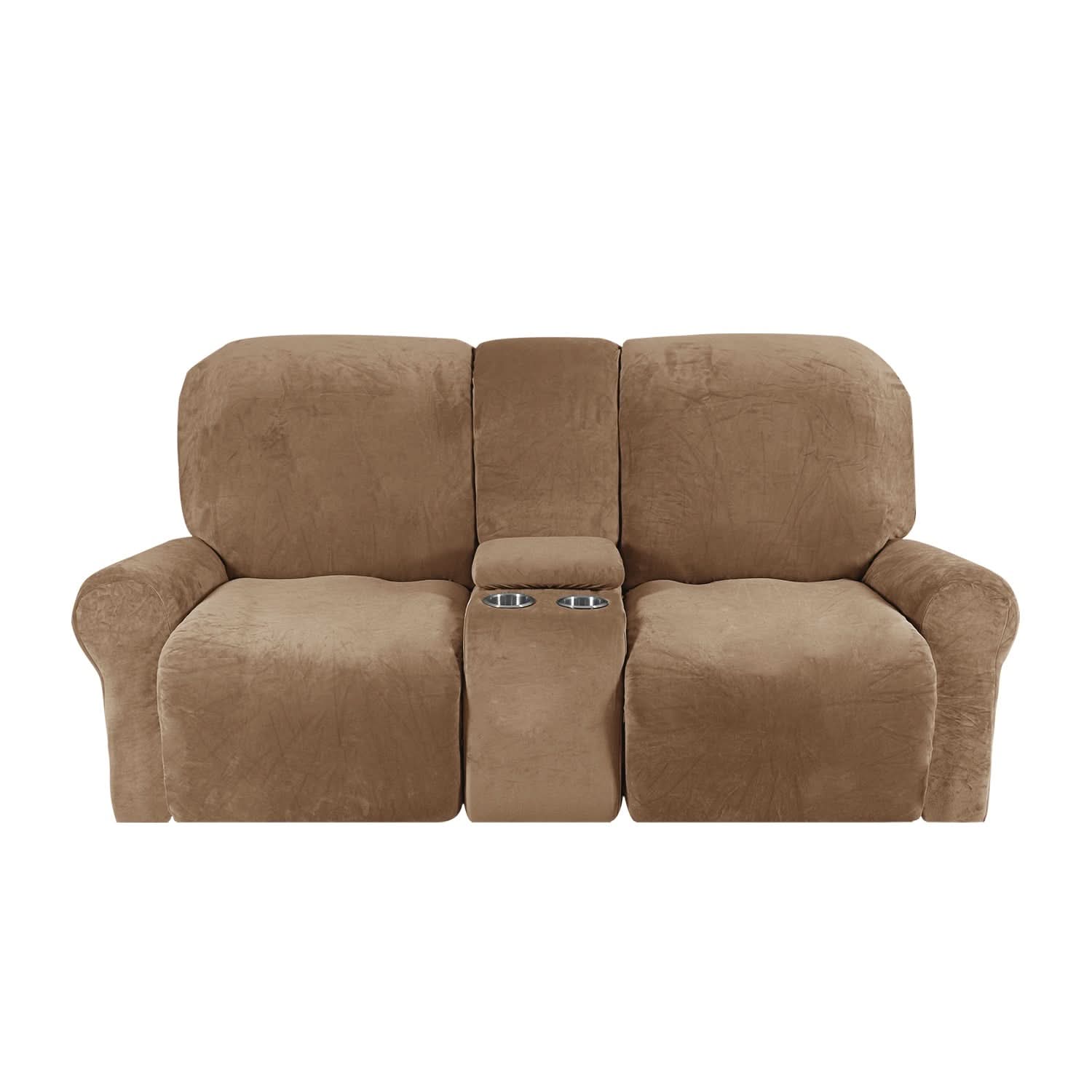 Velvet Plush | 2-Seater Couch Cover with Non-Slip Design & Cup Holders | Ultimate Protection for Your Recliner Loveseat