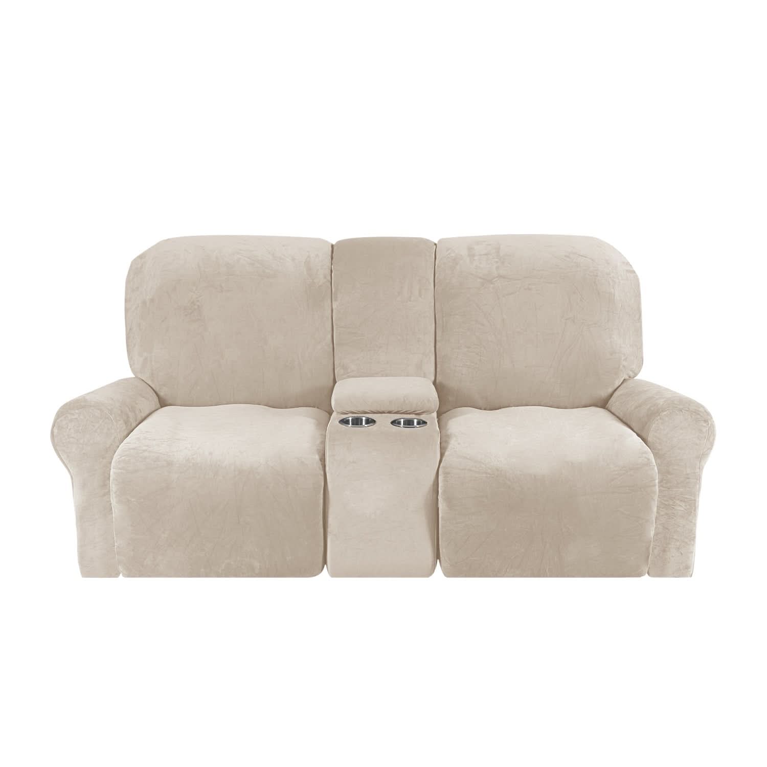 Velvet Plush | 2-Seater Couch Cover with Non-Slip Design & Cup Holders | Ultimate Protection for Your Recliner Loveseat