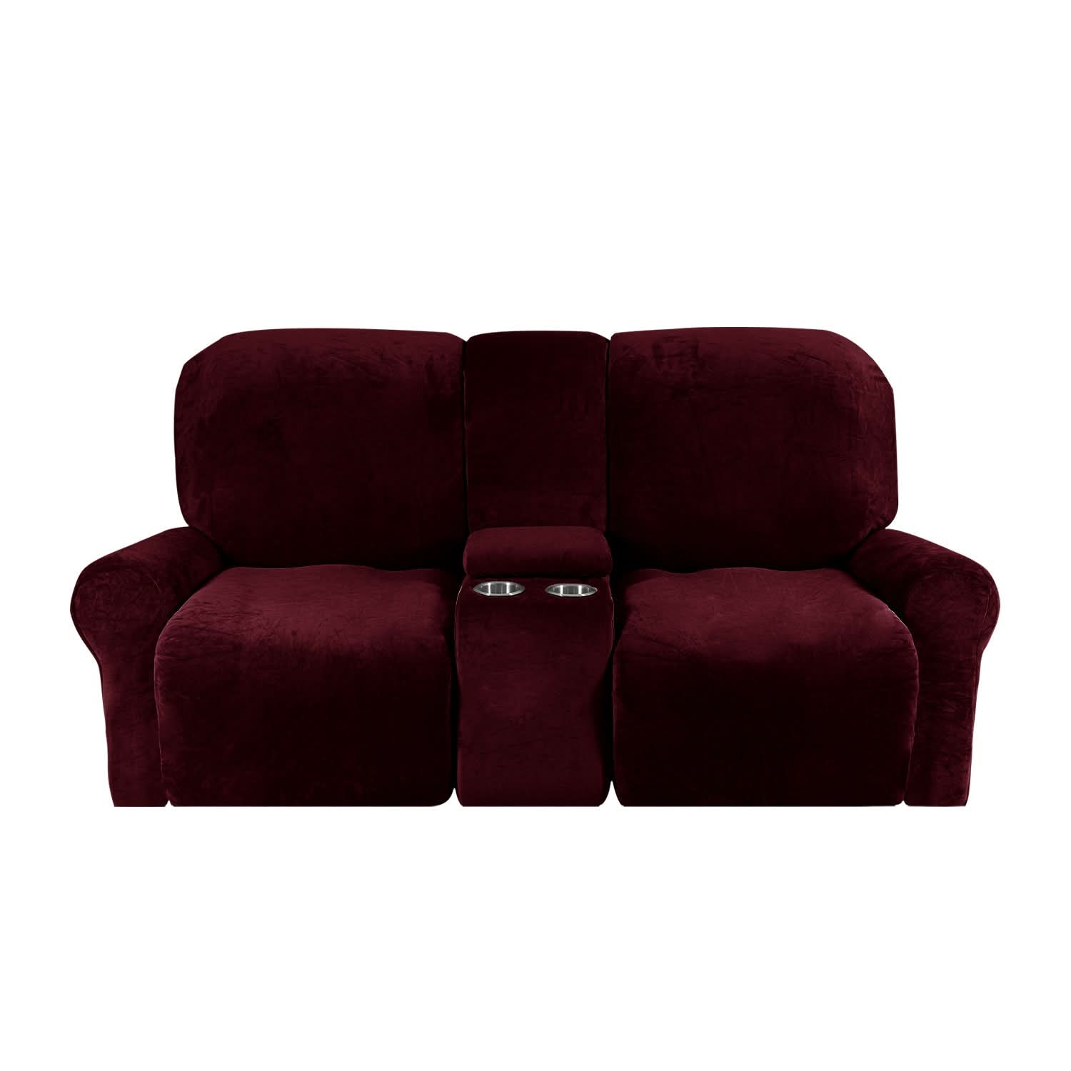 Velvet Plush | 2-Seater Couch Cover with Non-Slip Design & Cup Holders | Ultimate Protection for Your Recliner Loveseat