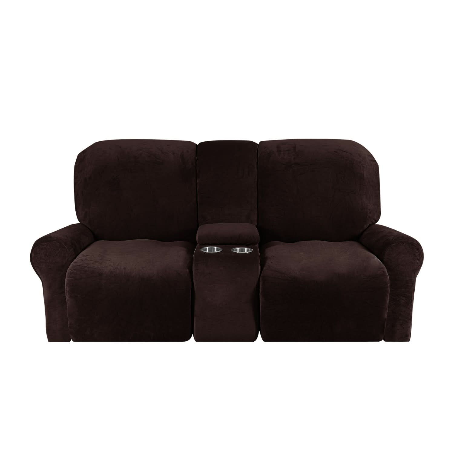 Velvet Plush | 2-Seater Couch Cover with Non-Slip Design & Cup Holders | Ultimate Protection for Your Recliner Loveseat