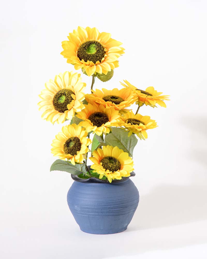 Vibrant Sunflower Artificial Flower Arrangement in Cement Pot | Low Maintenance Faux Flowers for Home Decor