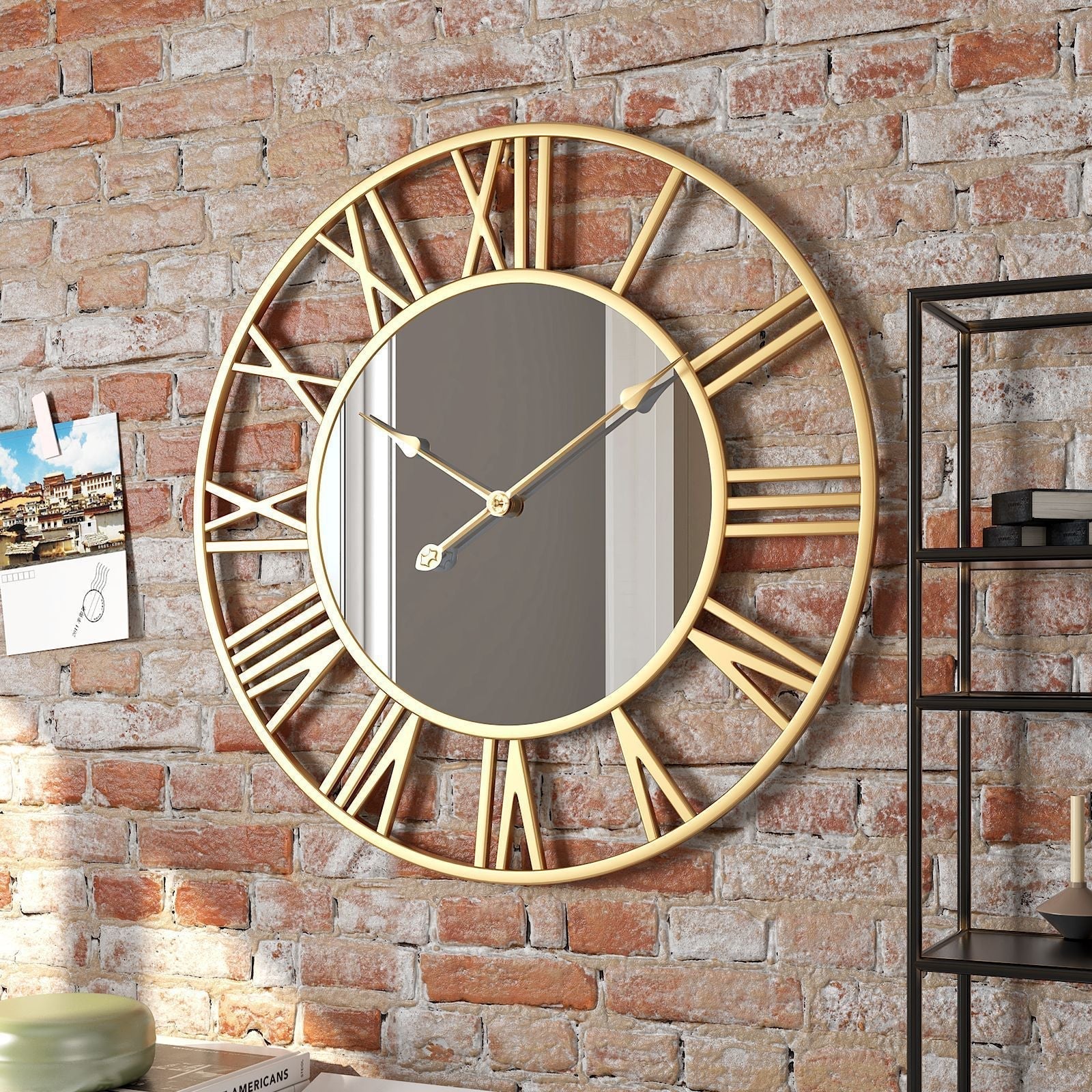 Vintage Metal Wall Clock Decor | Large 39cm Diameter with Mirror Finish for Timeless Elegance