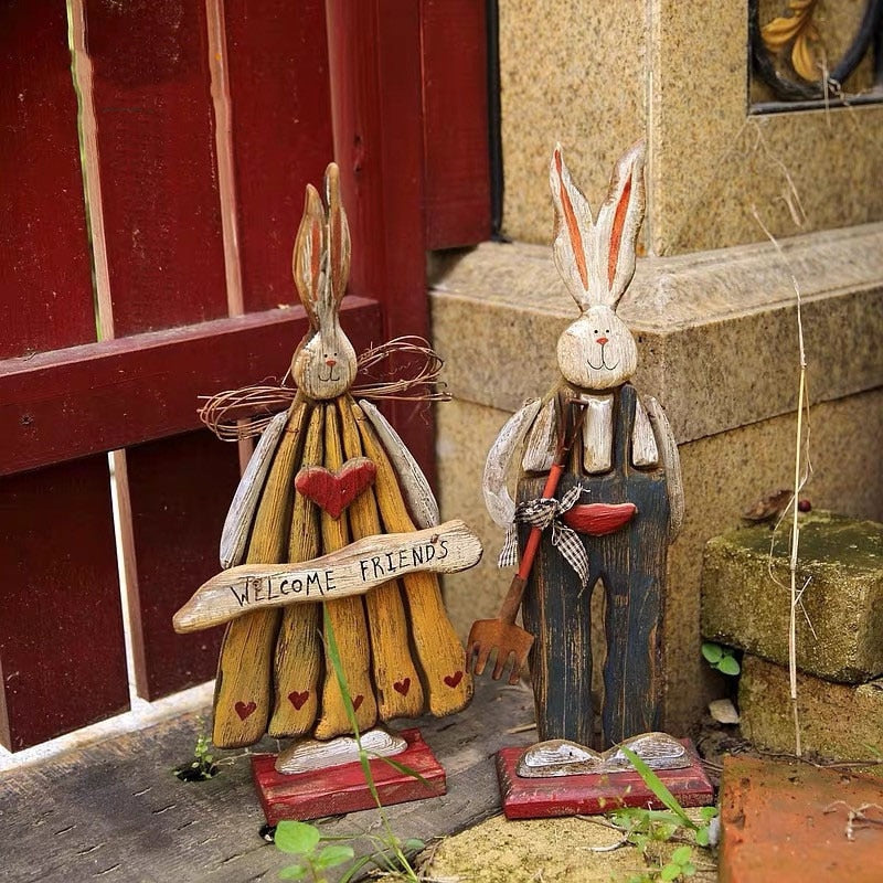 Whimsical Wooden Easter Bunny Garden Ornament | Durable Outdoor Decor for Joyful Yard Decorations