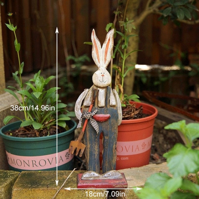 Whimsical Wooden Easter Bunny Garden Ornament | Durable Outdoor Decor for Joyful Yard Decorations
